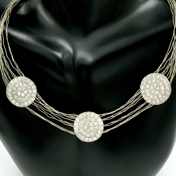 🔴 Silver Thread Rhinestone Demi-parure - Picture 10 of 16